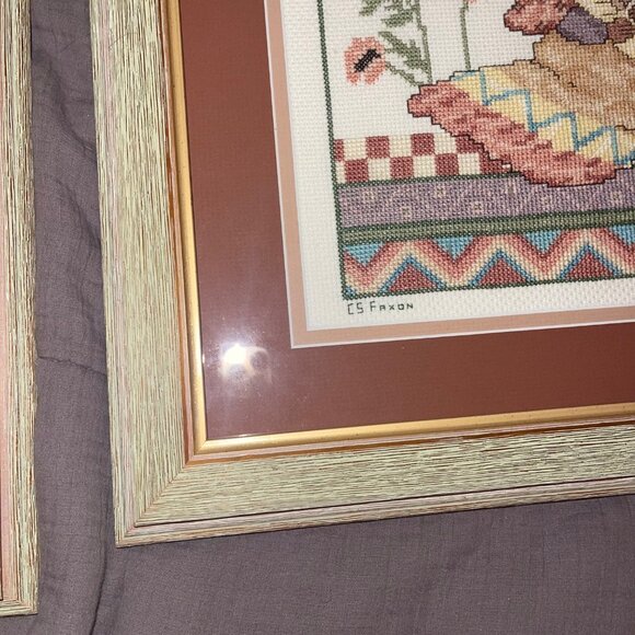 Native American Southwest Needle Point Cross Stitch Framed And Matted Set of 2 - Picture 3 of 10